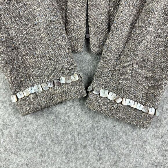 St John Sweater Wool Blend Cardigan Womens 8 Taupe Fleck Full Zip Beaded Blazer - Picture 7 of 16